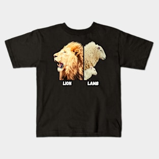 Fierce lion and gentle lamb with mother Kids T-Shirt